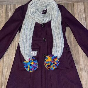 New Grey Scarf with Pom-Pom Ends